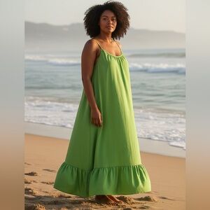 Plus Size 4XL Sundress Flowy Green Sleeveless Drees Beach Coverup NWOT